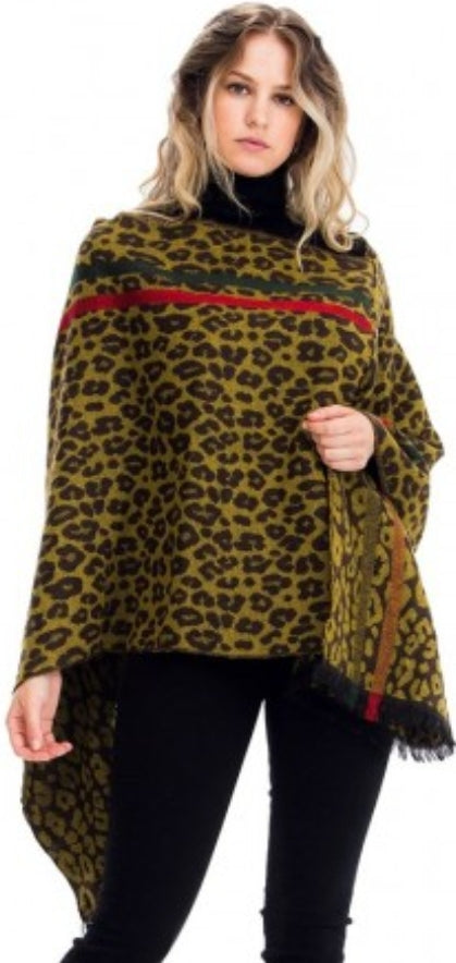 Poncho trendy leopard accent stripped print