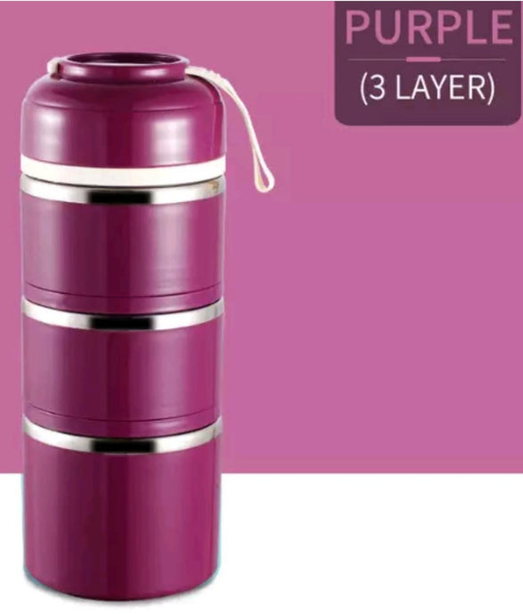 Purple - Insulated 3 layer tier food container